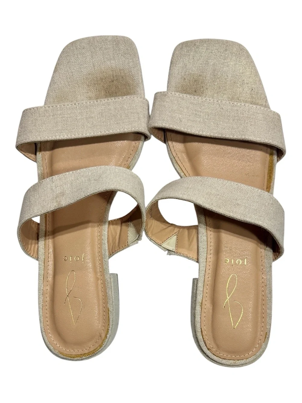 JOIE Sandal Nolita Size 10 Neutral Beige Linen Block Heel Slide Sandal